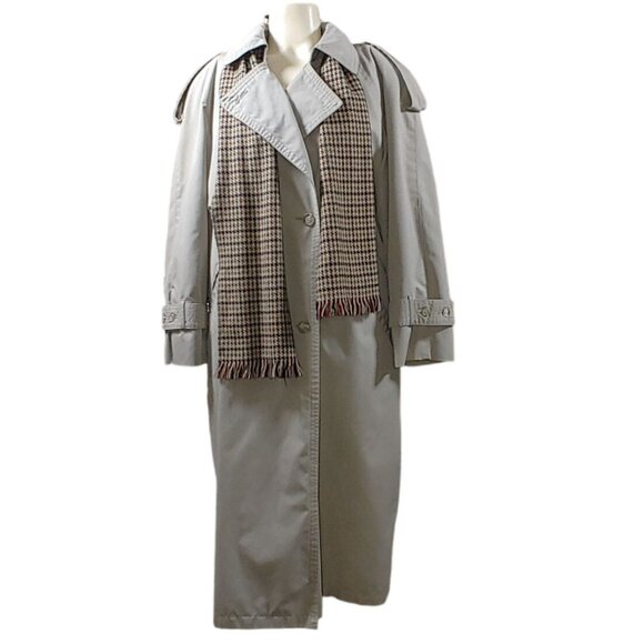 London Towne Beige Trench Coat Jacket Size 6 Vintage Plaid Liner Belt Scarf - Picture 5 of 11